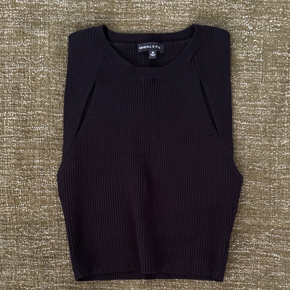 Kendall & Kylie Black Ribbed Tank Top